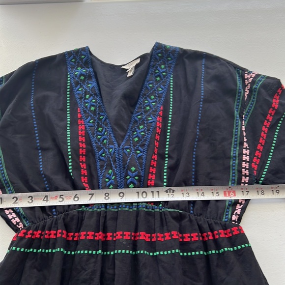 Joie 100% Cotton Embroidered Boho V-Neck Bell Sleeve Mini Dress Size L - Picture 9 of 11
